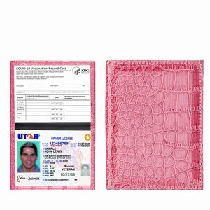 NEW Faux Leather Croc-Embossed Pink CDC Vaccination Card Record Protector Holder